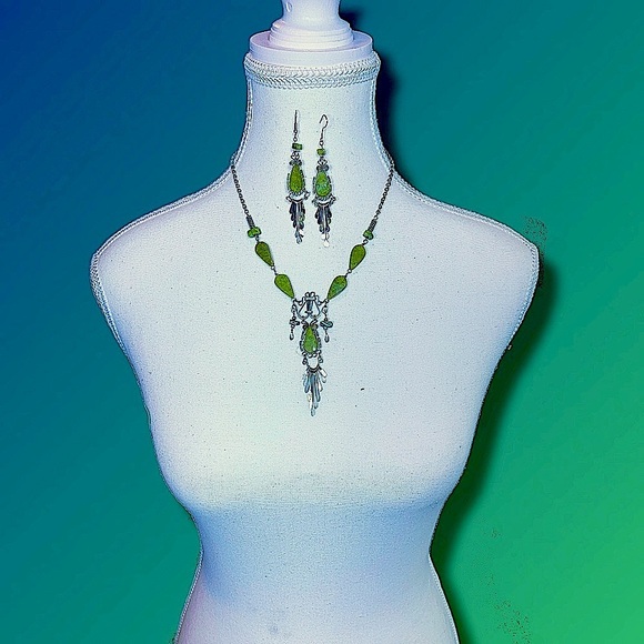 Silver Turquoise Set earrings necklace Boho Whimsigoth Fairy Witch Western Retro - Picture 6 of 9